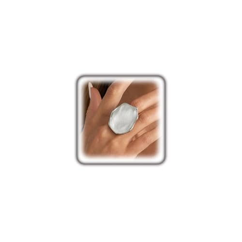 Large Silver Water Rippled Resin Knuckle Ring for Women, Adjustable Geometric Irregular Metal Ring Minimalist Statement Jewelry Cocktail Party Gifts - color: White