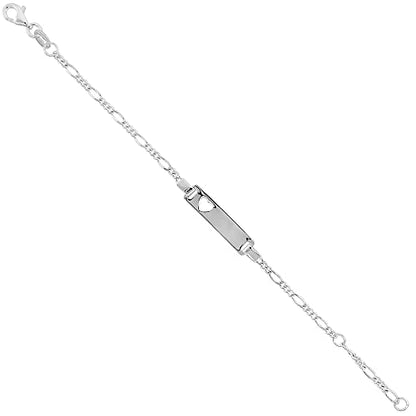Tiny Sterling Silver ID Bracelets for Small Women Teens Fits Wrist Sizes 5-6 inch - style: Square Plaque Heart cut out