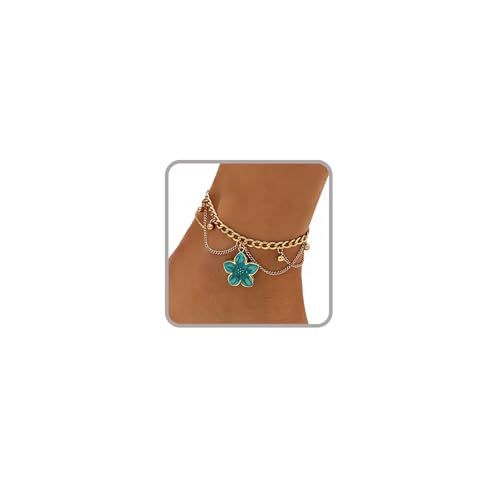 Ankle Bracelets for Women Gold Anklets for Women Waterproof Beach accessories Summer Foot Jewelry Bell Pink Blue White Silver Flower Ankelts for Women Plus Size Anklet Bracelet for Big Ankles Hawaiian Beach Jewelry - color: Style 1 - Blue