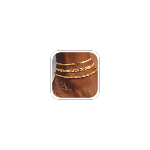DEARMAY Gold Anklets for Women Waterproof | Non Tarnish14K Gold Plated Ankle Bracelets Set Stack, Summer Beach Jewelry Gifts for Vacation - color: Gold Anklet-K