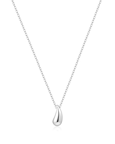 Silver Teardrop Pendant Simple Minimalist Necklace Stainless Steel Thin Adjustable Dainty Necklace Chain for Women