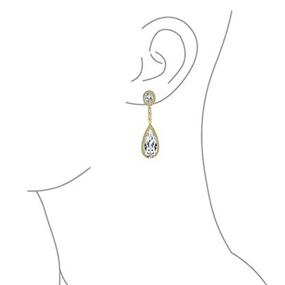 Long Cocktail CZ Halo Teardrop Chandelier Clip On Earrings Silver Plated - color: Gold-Tone
