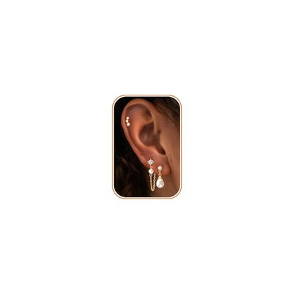 Pearl Earrings - 14k Gold or White Gold Plated Sparkle Cubic Zirconia Dainty Pearl Stud Earrings for Women Wedding Party Bridal - color: gold ear stack