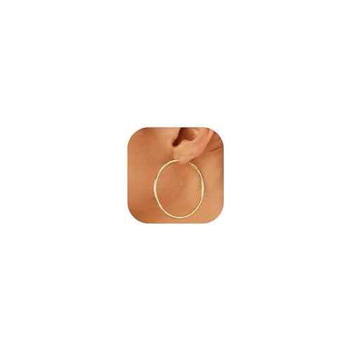 14K Gold Plated 925 Sterling Silver Posts large Hoop Earrings for Women, Hypoallergenic Big Hoop Earrings Lightweight Jewelry for Women 30/40/50/60/70MM - color: Gold-50mm