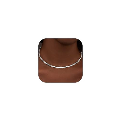 WomenGifts Cuban Link Chain Necklace for Women, Waterproof 14k Gold Silver Plated Chain Choker, Non Tarnish Stainless Steel Jewelry, 3.5/5/6/8/11mm,14/16/18 Inch Thin&Chunky&Thick - color: Silver, style: 3.5MM-14"