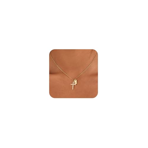 Cross Initial Necklace for Women Non Tarnish 18K Gold Plated Initial Letter A-Z Pendant Necklaces with Cubic Zirconia Cross Christian Faith Necklace Jewelry Gifts for Women - color: R