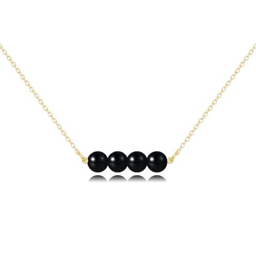 KECHO 14K Real Gold Beads Pendant Necklace Solid Yellow Gold Jewelry Anniversary Birthday Gifts for Women - color: Black Onyx 4