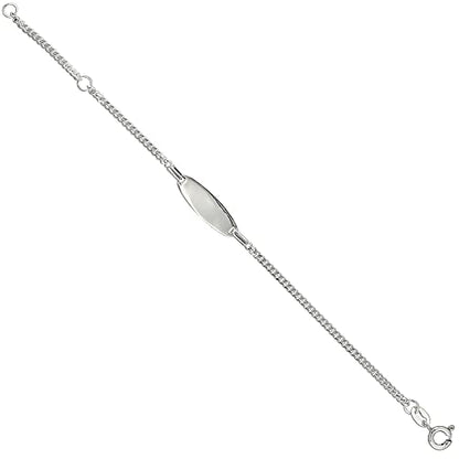 Tiny Sterling Silver ID Bracelets for Small Women Teens Fits Wrist Sizes 5-6 inch - style: Curb Chain Oval Plaque