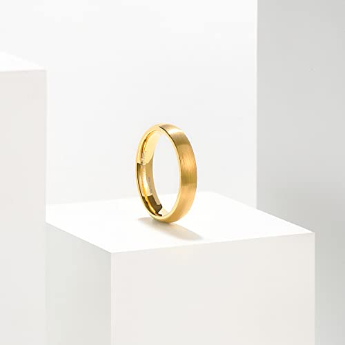 King Will Wedding Band for Men Women, 2/4/6/7/8mm Domed Matte Brushed Tungsten Carbide Rings, Solid/Dual Color Engagement Rings, Comfort Fit - color: Gold-4mm