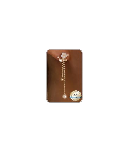 14K Gold Plated/Sterling Silver CZ Pearl Drop Dangle Earrings for Women - color: Silver-Flower Pearl CZ