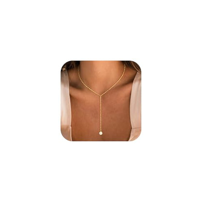 Pearl Necklaces for Women - 14K Gold Plated Y-Shaped Choker Necklace for Women, Gold Jewelry Beaded Necklace Gifts for Teens - color: Y-Pearl-4