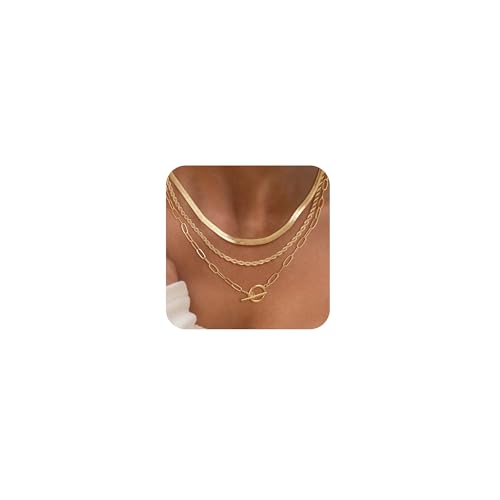 CHESKY 14K Gold Plated Layered Chain Necklace for Women | Trendy Cuban Link Chain, Chunky Paperclip Chain, Toggle Clasp Necklace, Fashion Gold Jewelry, Daily Gift for Women - style: chain1-gd
