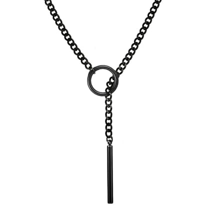 Choker Necklace for Women Gothic Goth Stainless Steel Slip Chain Chunky Long Drop Mens Punk Necklace Jewelry Gift - style: Black