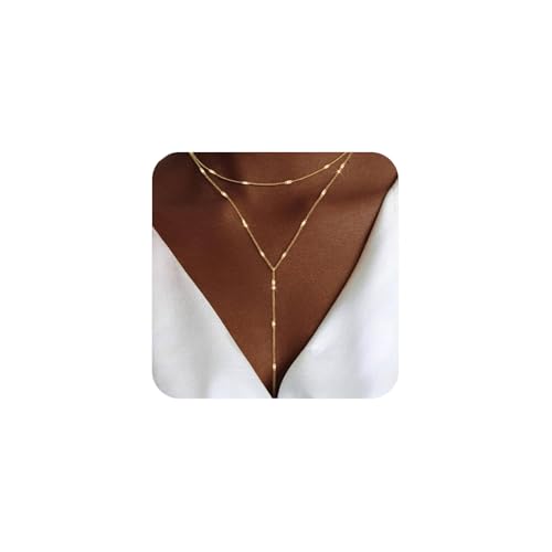 LULII Lariat Gold Necklace for Women Trendy Dainty 14k Gold Plated/Silver Layered Chain Drop Necklaces Y-Shaped Necklace Jewelry for Women Gifts - color: Y Layered necklace-Gold