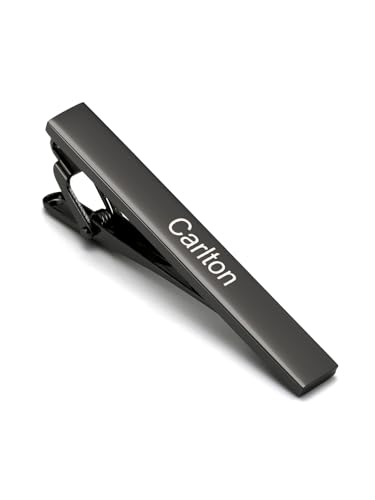 Jovivi Personalized Custom Tie Clip Bar for Men Engraved Tie Clips Pin, Groomsmen Mans Fathers Day Wedding Gift - color: Engraving(Black)