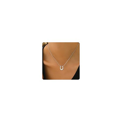 Gold Necklace for Women Dainty 18K Gold Plated | Sun Horn Crescent Moon Lucky Horse Shoe Pendant Necklace Waterproof Stainless Steel Trendy Jewelry, Gift Box Included - color: U Shape-White Gold