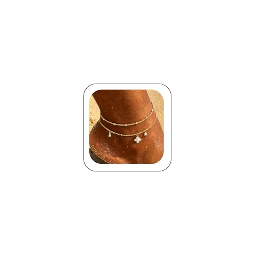 2 PCS Anklets for Women 14K Gold/Silver Plated Dainty Anklet Set | Non Tarnish Waterproof Brass Ankle Bracelet, Hypoallergenic Stackable Layered Chain Set, Adjustable Beach Summer Jewelry Gift - style: Style2