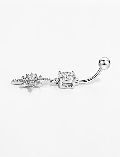 Belly Button Ring Dangle, Cross Belly Button Ring, Navel Piercing | 316L Surgical Steel, AAA+ Cubic Zirconia, Nickel-Free, Hypoallergenic, Multi-Style, 14 Gauge 10 mm Screw On Piercing Stud - style: Dangling Octagon