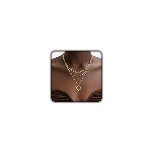 Layered Gold Necklace for Women Trendy,14K Gold Plated Dainty Stackable Cuban Link Herringbone Paperclip Chain Diamond/Coin/Cross/Tag/Mobius Pendant Necklace Set Fashion Jewelry Christmas Gifts - color: Gold Twist Circle