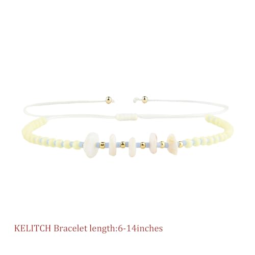 KELITCH Women Natural Stone Beads Anklet Boho Color Beaded Ankle Adjustable Foot Chain Jewelry for Summer Beach Holiday - color: Yellow 08G