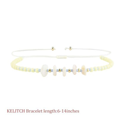 KELITCH Women Natural Stone Beads Anklet Boho Color Beaded Ankle Adjustable Foot Chain Jewelry for Summer Beach Holiday - color: Yellow 08G