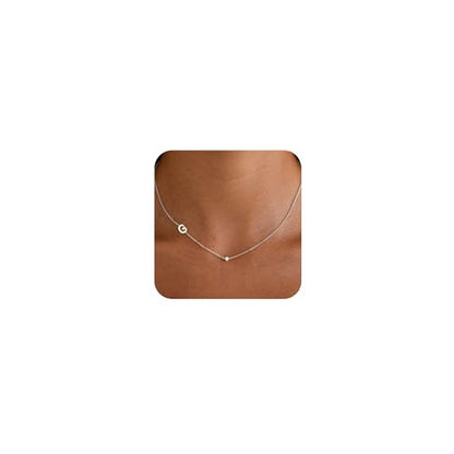 Gold Necklace for Women, Dainty Initial Necklace 14K Gold Plated Dainty Sideways Letter Necklace Personalized Gold Necklace Simple Initial Choker Necklaces for Women Trendy Jewelry Gifts - color: Silver, style: G