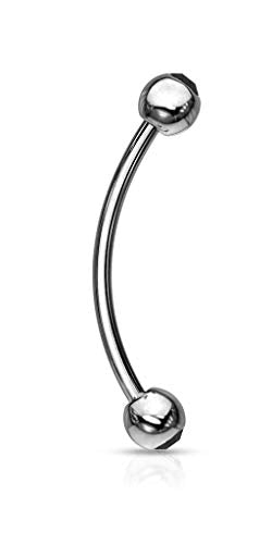 Forbidden Body Jewelry 12mm Surgical Steel Curved Barbell w/Gemmed Ends for Snake Eyes Tongue Piercing - style: Black