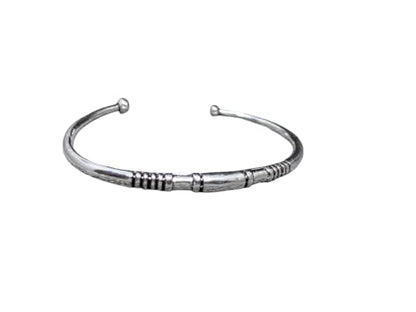Solid 925 Sterling Silver Tribal Cuff Oxidized Torque with Engraved Geometric Pattern Ethnic Boho Handmade Bracelet Size 7 Inches and Adjustable