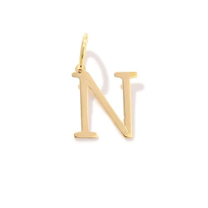 14K Solid Gold Initial Letter Charm Pendant for Women - Personalized Block Letter Add On Charm (A to Z All Letters) - color: N