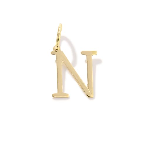 14K Solid Gold Initial Letter Charm Pendant for Women - Personalized Block Letter Add On Charm (A to Z All Letters) - color: N