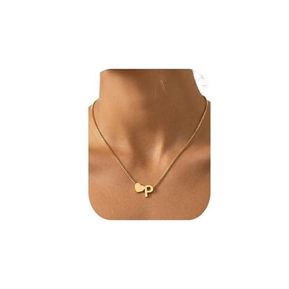 18K Real Gold Plated Heart Initial Necklace for Women-Personalized A-Z Letter Pendant on Durable Stainless Steel Box Chain (16+2.5 inch Adjustable) Hypoallergenic Everyday Jewelry Gift Boxed for Mom Wife - style: Gold:P