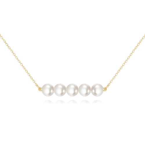 KECHO 14K Real Gold Beads Pendant Necklace Solid Yellow Gold Jewelry Anniversary Birthday Gifts for Women - color: White Pearl 5
