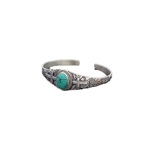 Bohemian Natural Stone Turquoise Engraved Cuff Bracelet Adjustable Wrap Bangle Western National Style for Women Gemstone Boho Jewelry - color: A