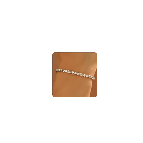 Tennis Bracelet for Women 18K Gold Plated White Red Green Black Blue Pink 3mm Cubic Zirconia Bracelet Dainty Diamond Adjustable Bracelet Trendy Jewelry Gift - color: White Tennis-Gold