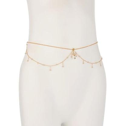Summer Beach Multi-layer Crystal Belly Buttom Ring with Waist Chain Bikini Rhinestone Navel Piercing Dangle Belly Button Rings Waist Chain Sexy Belly Body Chain Jewelry for Women - style: Gold