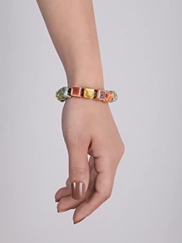 Boho Hippie Colorful Ceramic Beads Strand Stretch Bracelet, Bohemian Summer Beach Jewelry Gift for Women - color: S02