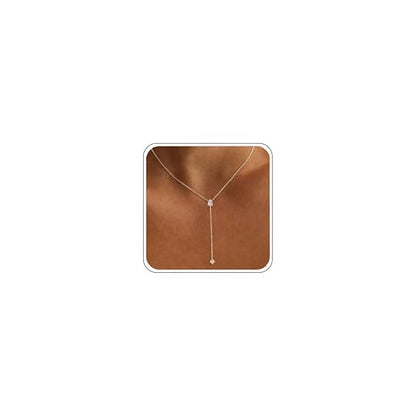Gold Necklace for Women - Dainty Long Lariat Necklace 14K Gold Plated Clover Star Teardrop CZ Y Shaped Drop Necklaces Cute Long Necklaces for Women Trendy Prom Formal Womens Jewelry - color: Silver-LX Drop