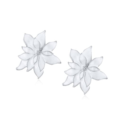 White Red Enamel Poinsettia Flower Statement Brooch Pin Silver Gold Plated