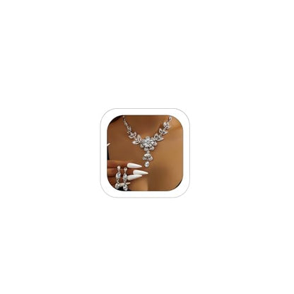 Wedding Jewelry Sets for Brides Rhinestone Necklace and Earring Set Bracelet Ring Gold Silver Prom Jewelry Sets Diamond Flower Teardrop Necklace for Women - color: Style3-Clear&Silver-2pcs