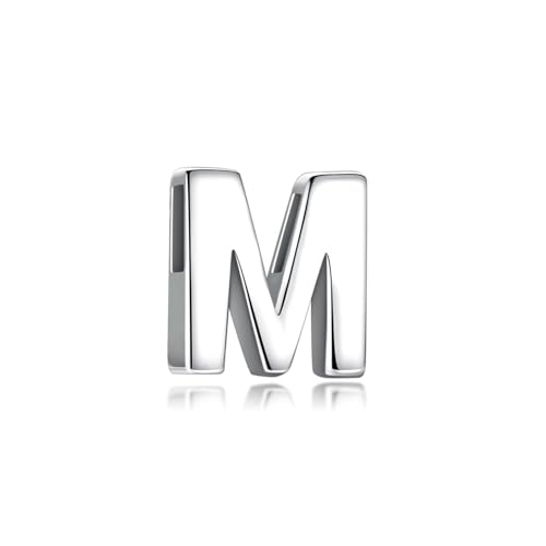 CANDYFANCY Initial Pendant 925 Sterling Silver Letters Personalized Alphabet Pendant Fit 1mm Box Chain - color: Alphabet M Pendant