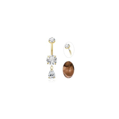 14G G23 Pure Titanium Dangle Belly Button Ring for Women Teardrop Dangling Belly Ring Internally Threaded Barbell Dainty Dangly Navel Ring CZ Belly Piercing Jewelry 6-16MM - color: Gold, size: Bar Length 12mm-Long