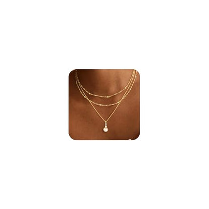 MFRYK Gold Necklaces for Women,14K Gold/Silver Plated Choker Layered Necklace Dainty Pearl Disc Cross Circle Heart Pendant Chain Stackable Necklaces, Multilayer Jewelry Set Gifts for Women - style: 3Layered Pearl-GD