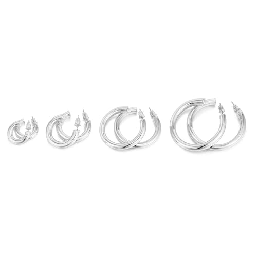 PAVOI Chunky Gold Hoop Earrings for Women, Lightweight 14K Gold Plated | Gold Hoops, Gold Plated Earrings, Womens Earrings, 14K Gold Hoop Earrings - color: White Gold, size: 50 MM