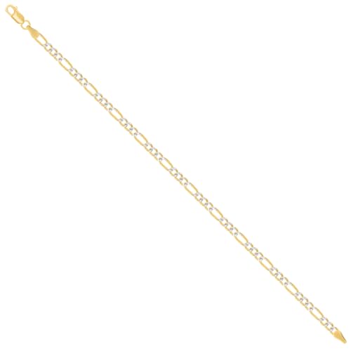 JewelryWeb 925 Sterling Silver Pave Super Flat Figaro Chain Two Tone 3.6mm Anklet Anklet for Women and Men - size: 7 inches