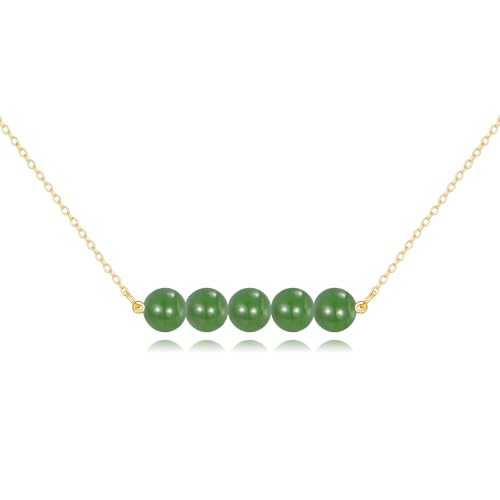 KECHO 14K Real Gold Beads Pendant Necklace Solid Yellow Gold Jewelry Anniversary Birthday Gifts for Women - color: Green Jade 5