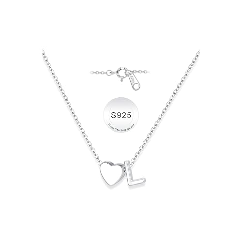 Turandoss S925 Sterling Silver Initial Necklaces for 5-16 Years Old Girls | Dainty Teen Girl Gifts Trendy Stuff Heart Initial A-Z Necklaces Personalized Birthday Jewelry Gifts for Girls - color: L