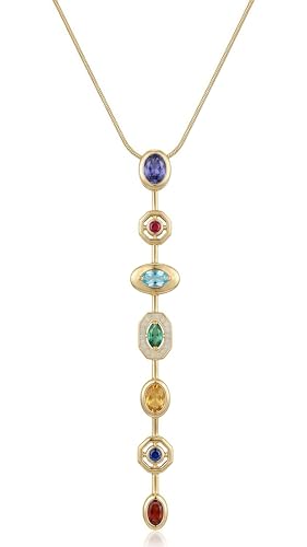 18K Gold Plated Seven Chakra Necklace for Women, Dainty Y Necklace Lariat Drop Pendant, Crystal Healing Yoga Jewelry Gifts - color: Gold 05