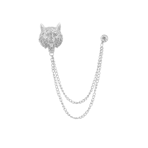 Leopard Hanging Layered Chains Brooch Lapel Pins Badge Vintage Animal Round CZ Stud Collar Pin for Men Career Suit Tuxedo Shirts Tie Hat Scarf Accessories Decoration Fashion Jewelry - color: Silver
