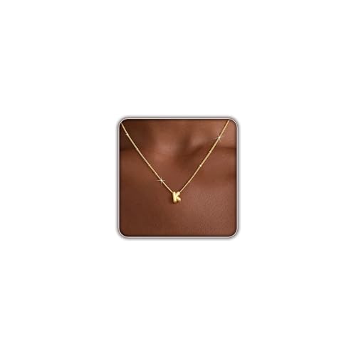 Initial Necklaces for Women, 14K Gold Plated Dainty Bubble Letter Necklace A-Z Name Pendant Necklace for Women Trendy Gold Jewelry Personalized Gifts - color: K