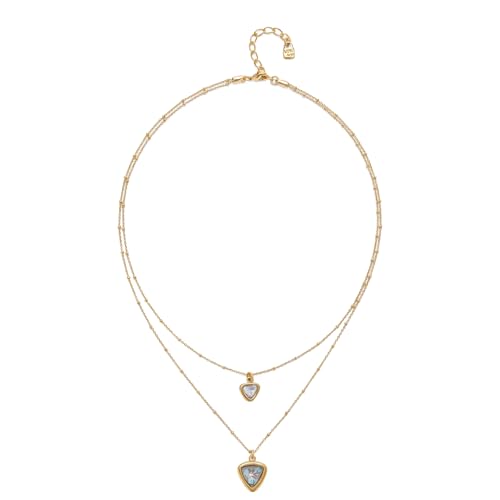 Uno de 50 18K Gold-Plated Double Layer Necklace 16" & 21" | Triangle Faceted Crystals Pendants